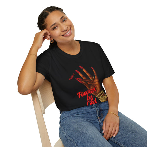 T-Shirt — "Favored by God" Graphic Tee with Clocking Hand Design